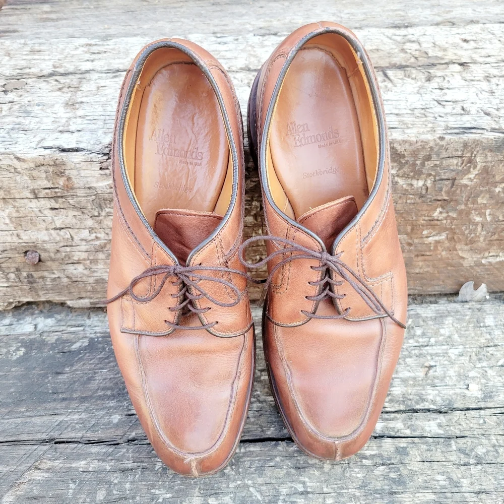 Men's Brown Leather Derby Shoes Allen Edmonds Stockbridge Size‎ 9.5 D Shoes